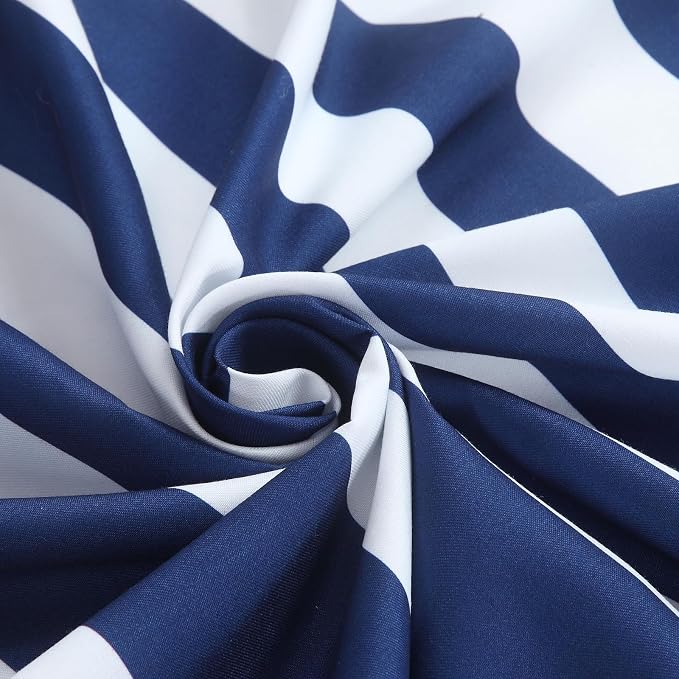 Blue Shower Curtain, Modern Navy Blue and White Stripe Waterproof Polyester - Image 2