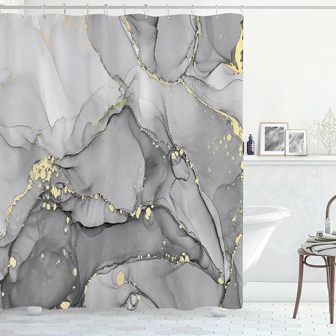 Grey Marble Shower Curtain, Modern Abstract Fabric Shower Curtains by BayNook