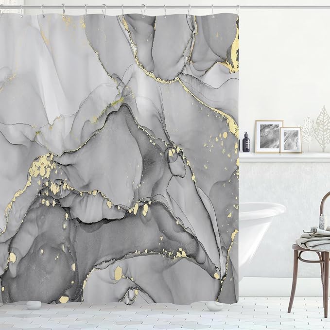 Long Shower Curtain 72 x 78 Inch, Tall Abstract Marble Shower Curtains by BayNook