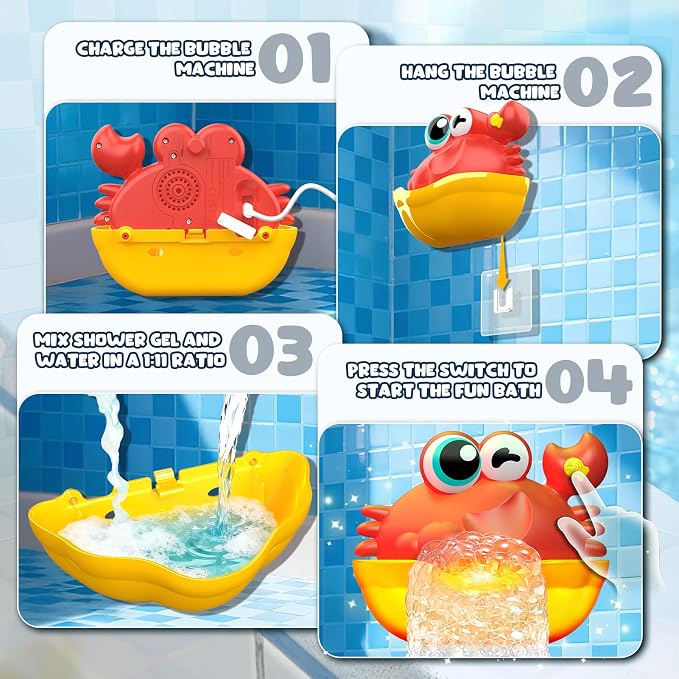 Bath Toys for Kids Ages 1-3, Light Up Baby Bath Toys Crab Bubble Maker - Image 5