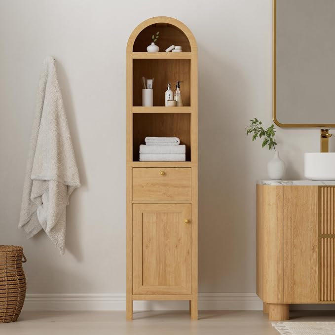 67" Tall Arched Bathroom Narrow Storage Cabinets Set of 2 - Image 7