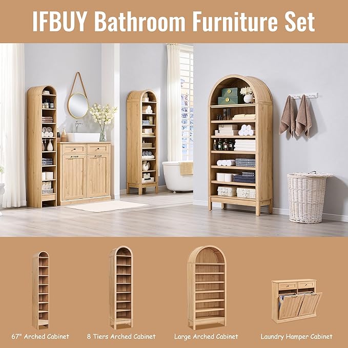 71" Tall Arched Bathroom Storage Cabinet, 8-Tier Modern Farmhouse Storage - Image 6
