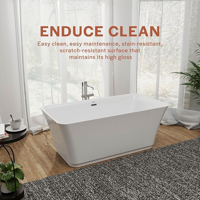 Empava Modern 59 inch Acrylic Freestanding Bathtub Contemporary Soaking Tub - Image 3