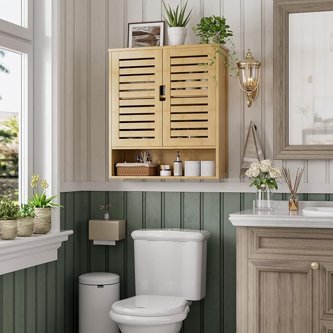 SMIBUY Bathroom Cabinet Wall Mounted, Bamboo Over-The-Toilet Storage Organizer - Image 2
