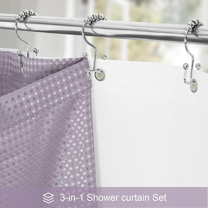 3 in 1 Shower Curtain Set, Lavender Waterproof Fabric Shower Curtains - Image 2