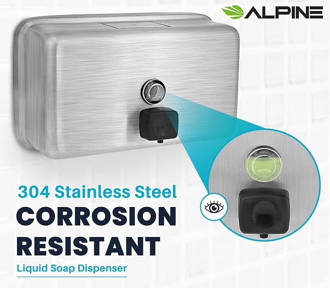 Alpine Commercial Wall-Mounted Soap Dispenser – Stainless Steel, Manual Pump - Image 6