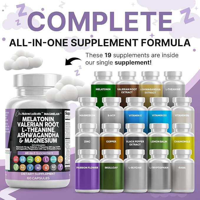 Clean Nutraceuticals Melatonin 10mg Valerian Root L Theanine 200mg Ashwagandha - Image 2
