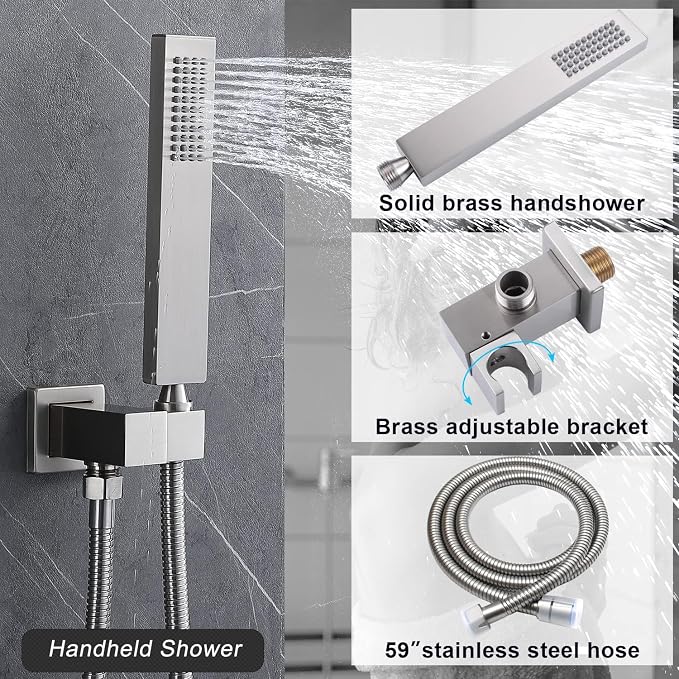 Shower System Brushed Nickel Temperature Display Shower Faucet Set, 14X20 inch - Image 5