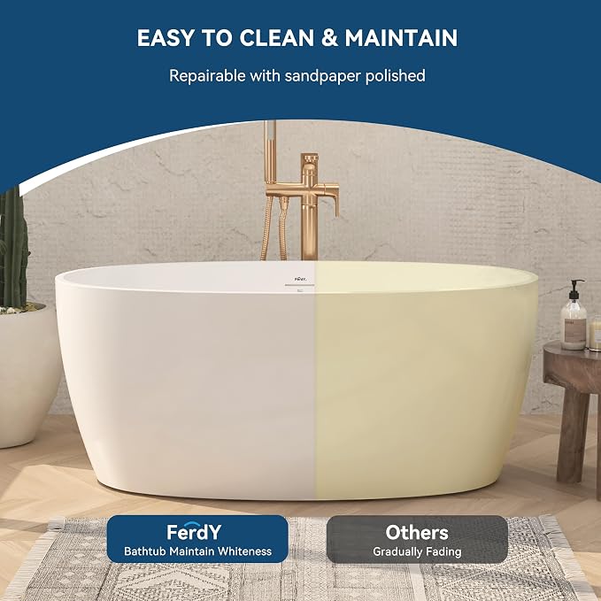 FerdY Tahiti 55" Acrylic Freestanding Bathtub, Elegant Oval Shape Soaking - Image 4