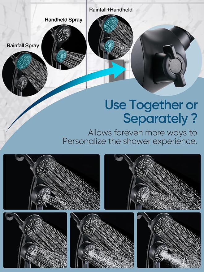 Cobbe High Pressure 3-Way Shower Head Combo, Hand Held Shower & Rain Shower - Image 6