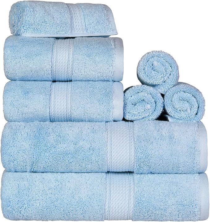 Superior Egyptian Cotton Pile 8 Piece Towel Set, Includes 2 Bath, 2 Hand by SUPERIOR