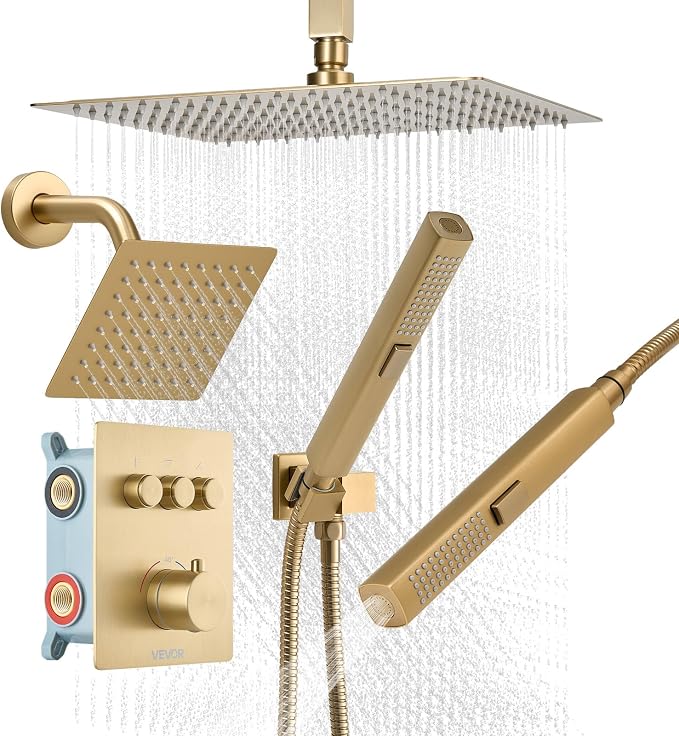 VEVOR Shower Faucet Set, 12 Inch Thermostatic Ceiling Mount Rainfall Shower by VEVOR