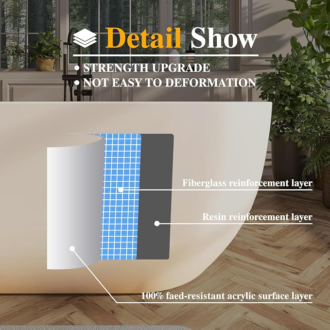 59" Acrylic Freestanding Bathtub, Free Standing Tub, Stand Alone Tub - Image 3