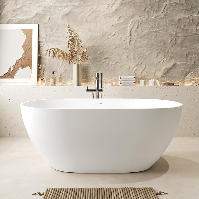 FerdY Fiji 59" Stone Resin Freestanding Bathtub, Elegant Oval Freestanding by FerdY