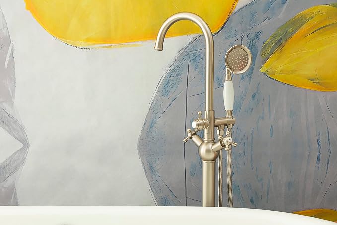 SITGES Solid Brass Freestanding Bathtub Faucet, Bathroom Floor Mount Tub Filler - Image 2