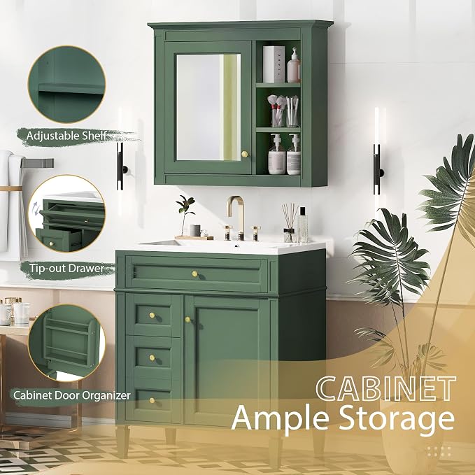 30" Bathroom Vanity with Matching Medicine Cabinet, Modern Sink Storage Cabinet - Image 4