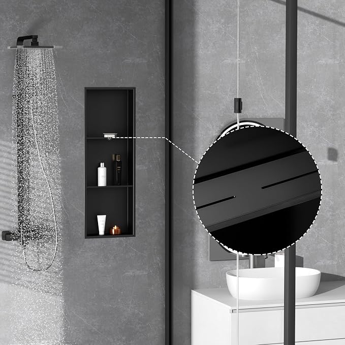 Neodrain 3-Tier 12X36 Inch Recessed Shower Niche Tile Ready, Matte Black - Image 5