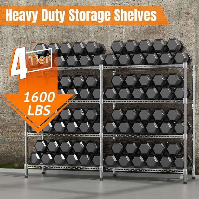 Homdox Heavy Duty Storage Shelves, 4 Tier Wire Shelving Unit, Adjustable Metal - Image 4