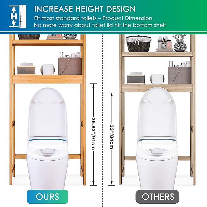 SMIBUY Bathroom Storage Shelf, Bamboo Over-The-Toilet Organizer Rack, - Image 5