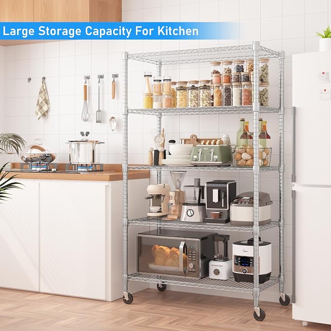 Homdox Heavy Duty Storage Shelves, 5 Tier Wire Shelving Unit - Image 2