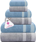 CASA COPENHAGEN Solitaire Mix 6 Pieces Towel Set- Grey Violet + Dusty Blue by CASACOPENHAGEN