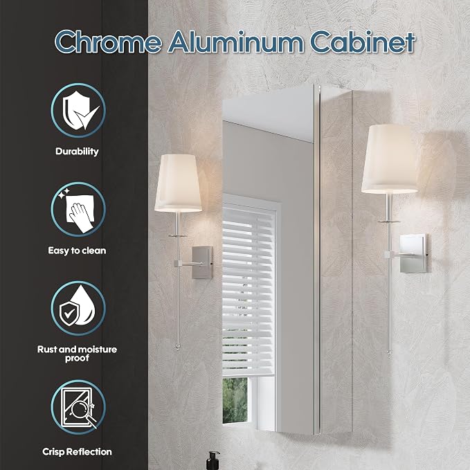 WELLFOR 12" x 30" Bathroom Medicine Cabinet, Anodized Chrome Aluminum Frame - Image 3