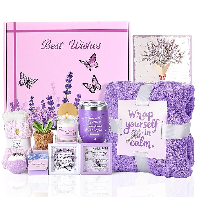 Birthday Gifts for Women Self Care Gifts Set, Lavender Spa Gift Basket Care by Fesveoke