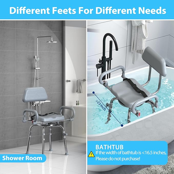 Swivel Shower Chair with Arms and Back, Anti-Slip Design, with Security Belt - Image 3