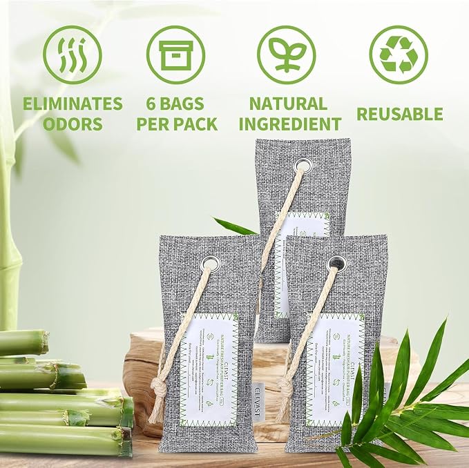 CLEVAST 6 Pack Activated Bamboo Charcoal Air Purifying Bags, Natural Fresh Odor - Image 2