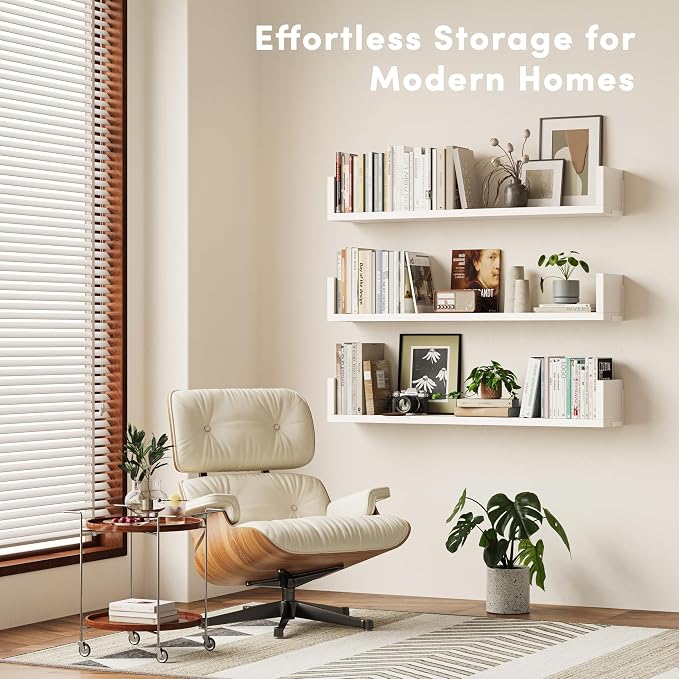 Wall Bookshelf, 36 Inches U Shaped Wall Shelves, Long Deep Floating Shelves - Image 4