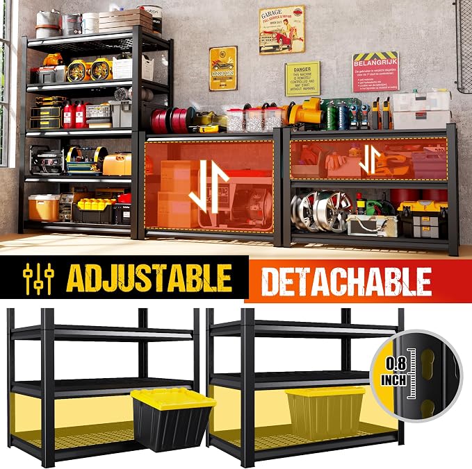 5-Tier Garage Shelving Heavy Duty Storage Shelves, Adjustable Metal Shelving - Image 5