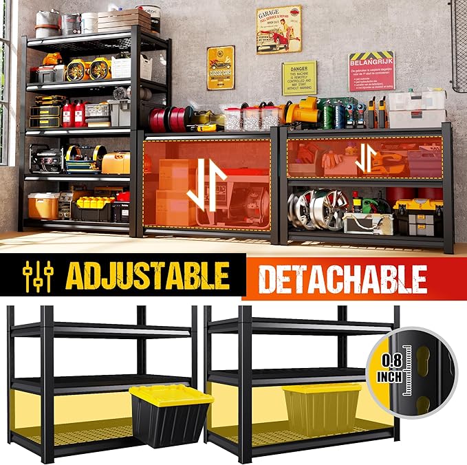 71"H Garage Shelving Heavy Duty Storage Shelves, 5-Tier Adjustable Metal - Image 5