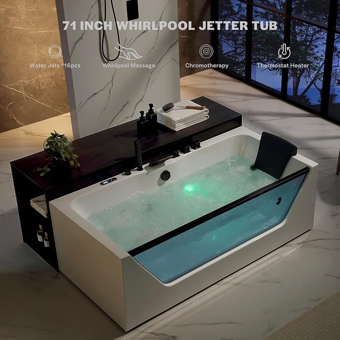 Empava Acrylic Whirlpool Bathtub, 71-Inch Jetted Bathtub - Image 4