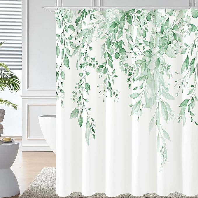 Gibelle Extra Long Shower Curtain 72 x 84, Tall Mint Green Floral Shower Curtain by Gibelle