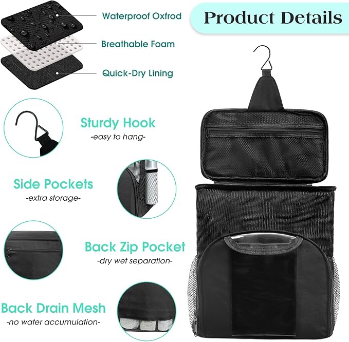 Attmu Mesh Shower Caddy Portable Dorm Tote Bag, Quick Dry Hanging Toiletry Bag - Image 4