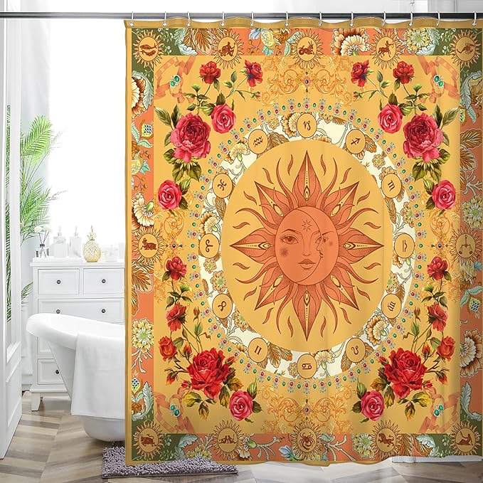 Bohemian Shower Curtain, Boho Floral Print Water Repellent Polyester Fabric by WCWahChunshowercurtains