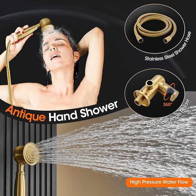 Antique Rainfall Shower System Bathroom Luxury Rain Mixer Shower Faucet Set - Image 7