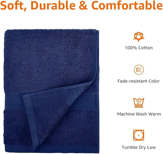 Amazon Basics 6 Piece Oversized Fade resistant Towel set, 100% Cotton towels - Image 7