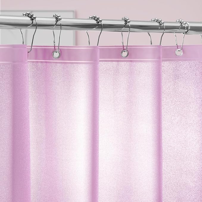 Dreamy Pink Glitter PEVA Shower Curtain, Waterproof Plastic Sparkle Shower - Image 2