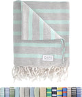 Large Turkish Beach Towel, Striped Light Grey & Mint by CapeComforts
