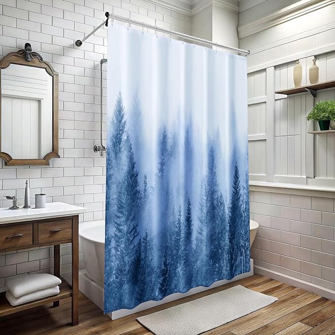 ORTIGIA 78 Inch Blue Misty Forest Shower Curtain - Image 9