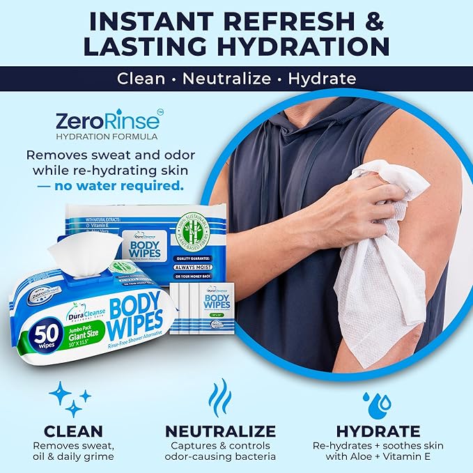 Dura Cleanse XL Body Wipes for Adults – No Rinse Bathing, Men & Women - Image 4