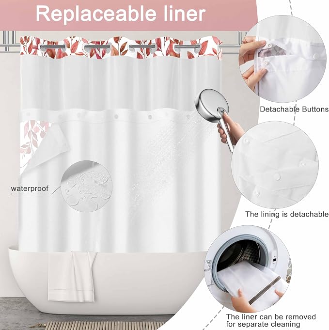 No Hook Shower Curtain and Liner Set, Bath Curtain Sets - Image 5