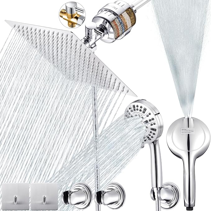 10" Dual Filtered Shower Head Showerhead Handheld Sprayer 20 Stage Water Filter by Luxau