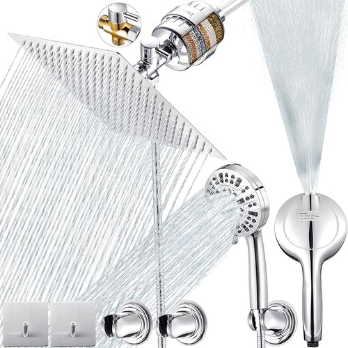 10" Dual Filtered Shower Head Showerhead Handheld Sprayer 20 Stage Water Filter by Luxau