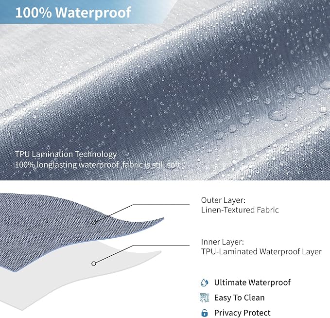2-in-1 Waterproof Extra Long Fabric Shower Curtain or Liner, Linen Textured - Image 5