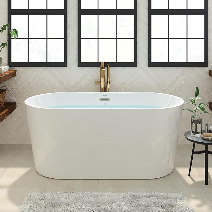 FerdY Shangri-La 55" Acrylic Freestanding Bathtub, Small Classic Oval Shape - Image 8