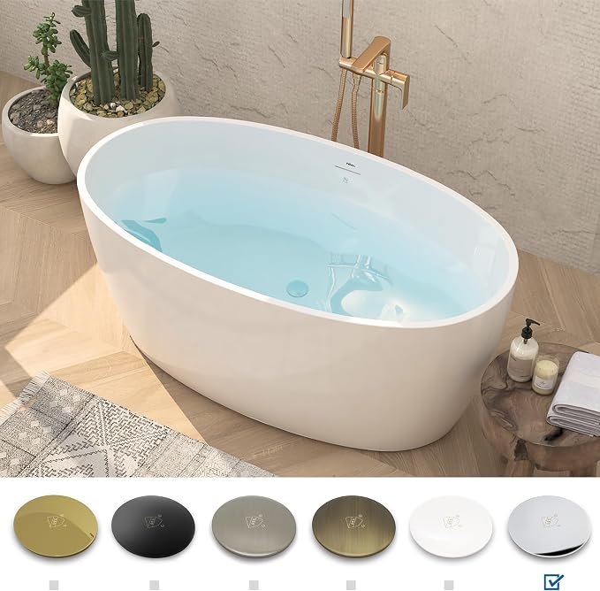 FerdY Tahiti 55" Acrylic Freestanding Bathtub, Elegant Oval Shape Soaking - Image 3