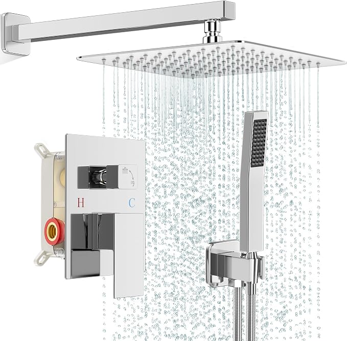 Shower Faucet Set Bathroom Square Rain Shower Head and Handle Set, Wall Mounted by FPXRNG