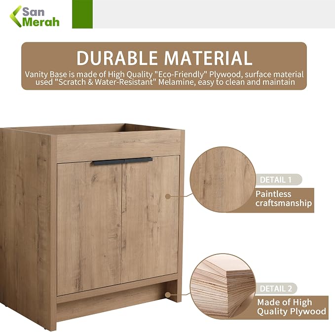 30 inch Bathroom Vanity with Sink, Bathroom Cabinet W/Single Ceramic Sink - Image 7